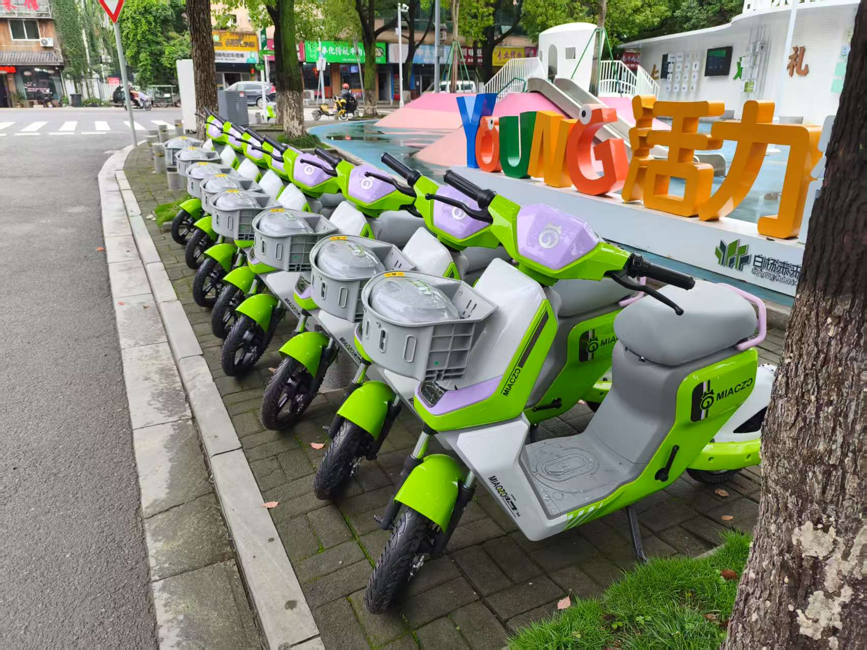 寧波江北街頭出現的喵走出行共享電單車